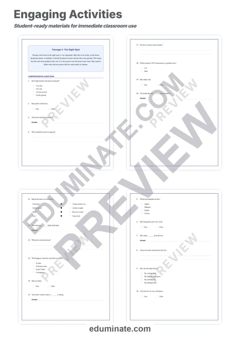 Bats Reading Comprehension – Bat Houses and Conservation Reading Passages sample page 4