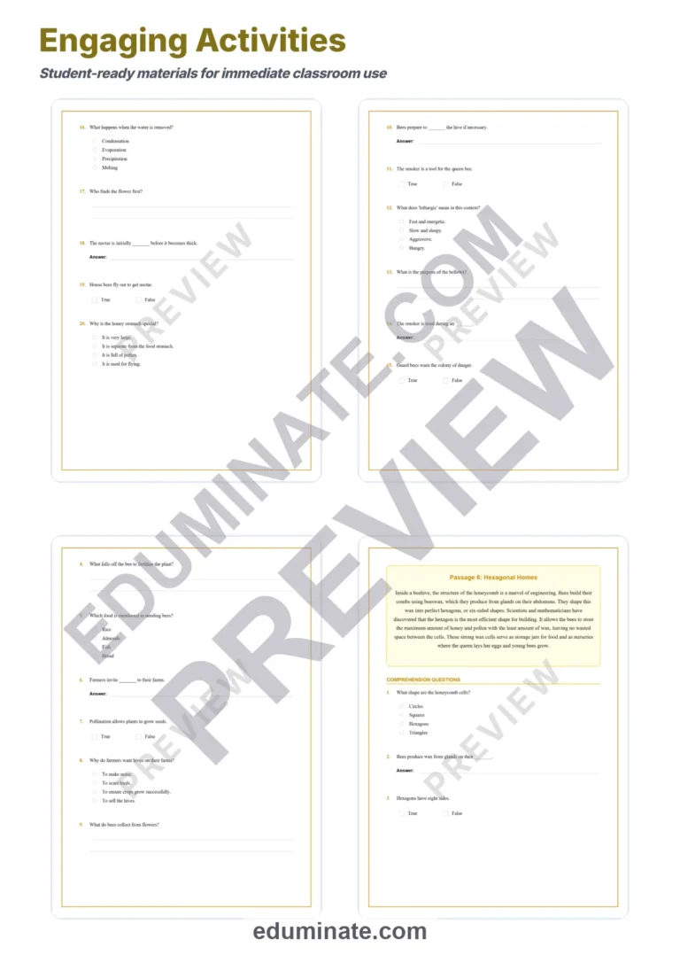 Beekeeping Reading Comprehension Passages And Questions Worksheets Packet sample page 4