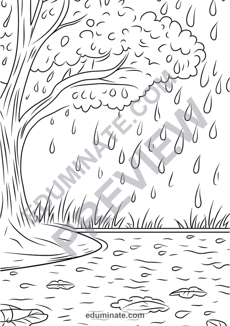 Rainy Day Coloring Pages Weather Storm Art Activity Sheets Pack for Kids Fun sample page 5