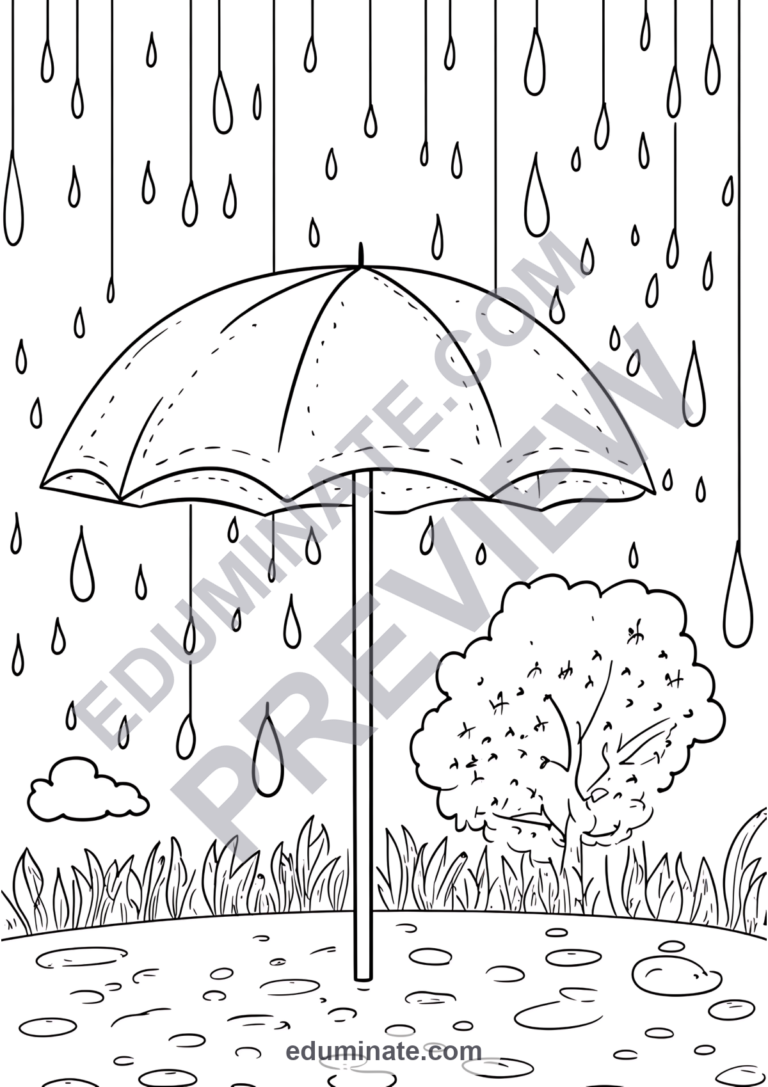 Rain Coloring Pages Spring Showers Weather Art Activity Sheets Pack for Kids sample page 5