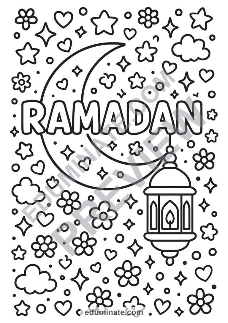 Ramadan Mubarak Coloring Pages Lanterns and Crescent Activity Pack for Kids sample page 5
