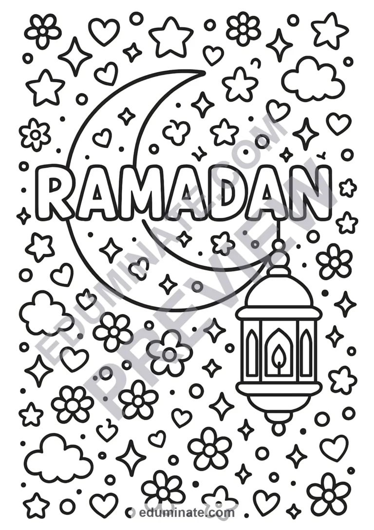 Ramadan Mubarak Coloring Pages Lanterns and Crescent Activity Pack for Kids sample page 5