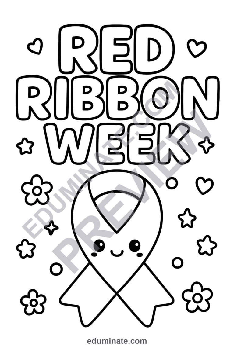 Red Ribbon Week Coloring Pages Healthy Choices Art Activity Pack for Kids sample page 5