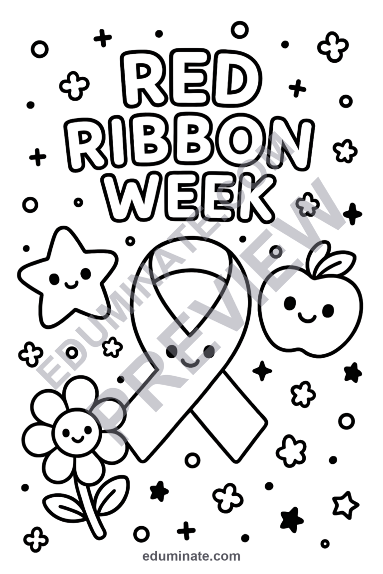 Printable Red Ribbon Week Coloring Pages Wellness Activity Pack for Kids Fun sample page 5