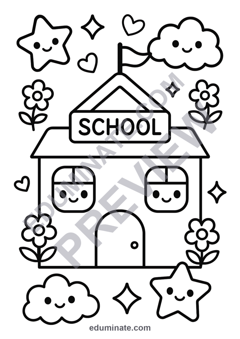 School Coloring Pages First Day Classroom Life Activity Sheets Pack for Kids sample page 5