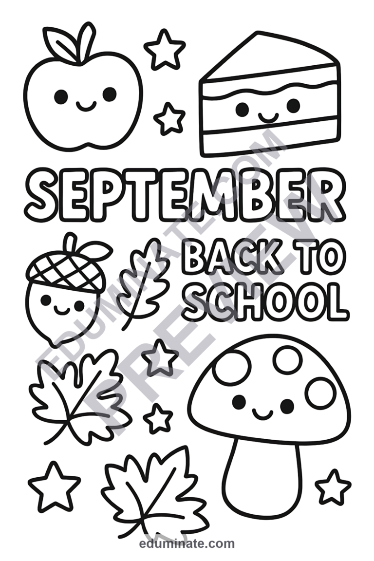 Cute September Coloring Pages Kawaii Fall Friends Activity Sheets Pack Kids sample page 5