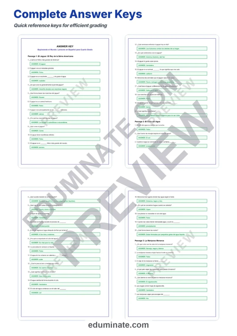 Spanish Reading Comprehension Passages 4th Grade Worksheets and Activities sample page 5