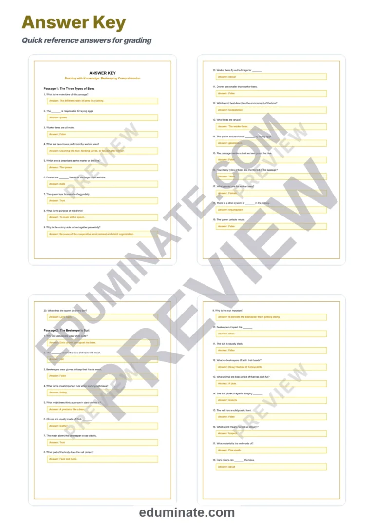 Beekeeping Reading Comprehension Passages And Questions Worksheets Packet sample page 5
