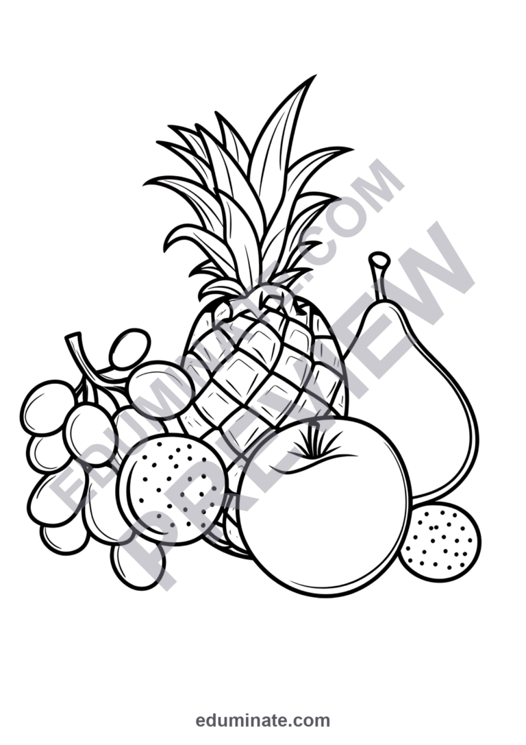 Fruit and Vegetable Coloring Pages Healthy Nutrition 50 Printable Worksheets sample page 5