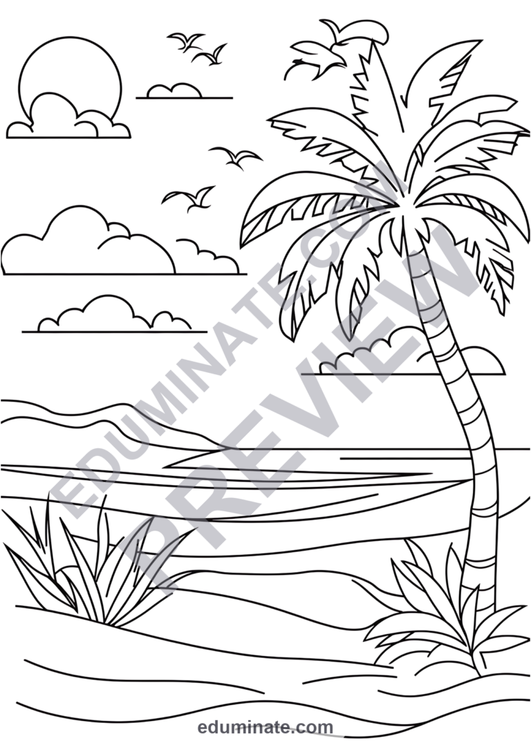 Beach Coloring Pages 26 Tropical Spring Break Vacation Art Activity Sheets sample page 5