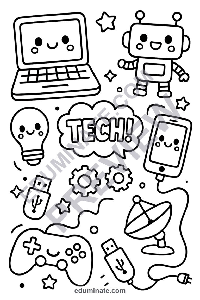 Computer Science Coloring Pages 56 STEM Gadget Technology Activity Sheets sample page 5