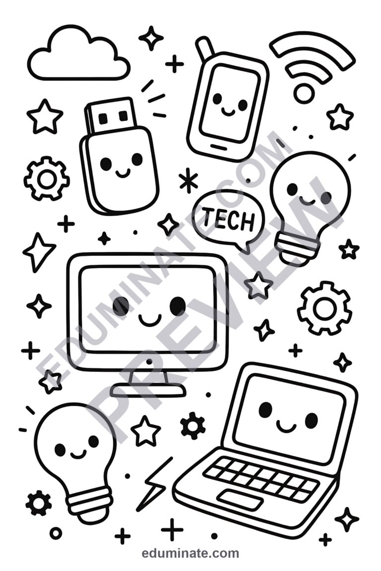 Simple Technology Coloring Pages Early Computer Lab Activity Pack for Kids sample page 5