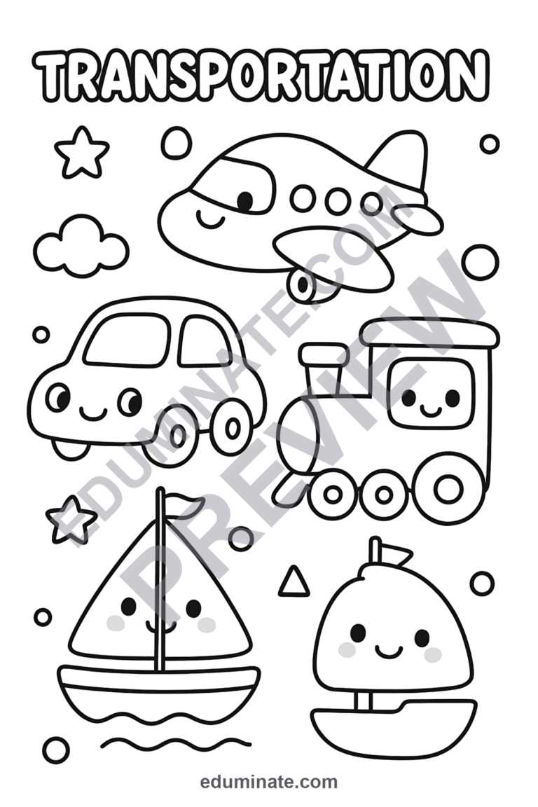 Transportation Coloring Pages Land Sea and Air Vehicles Activity Sheets Kids sample page 5