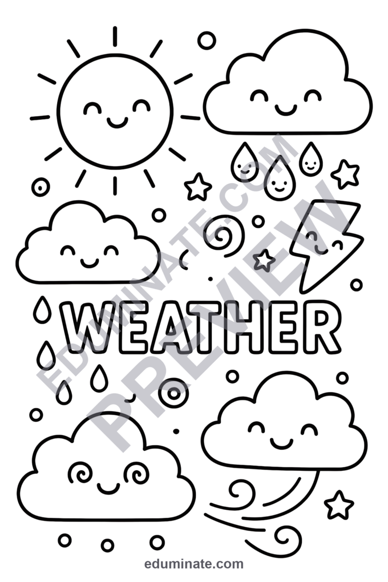 Weather Coloring Sheets Storms Clouds and Rainbows Activity Pack for Kids sample page 5