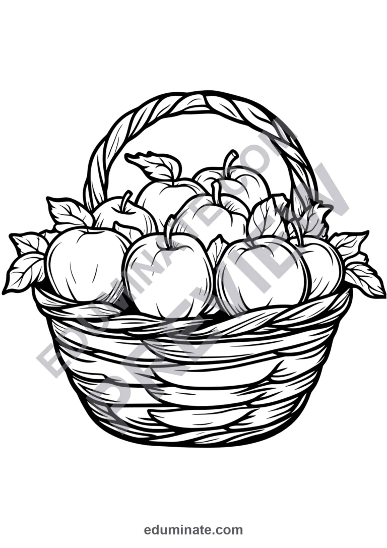 Apple Tree Coloring Pages | Apple Tree and Basket Designs | Fall Fruit Sheets sample page 5