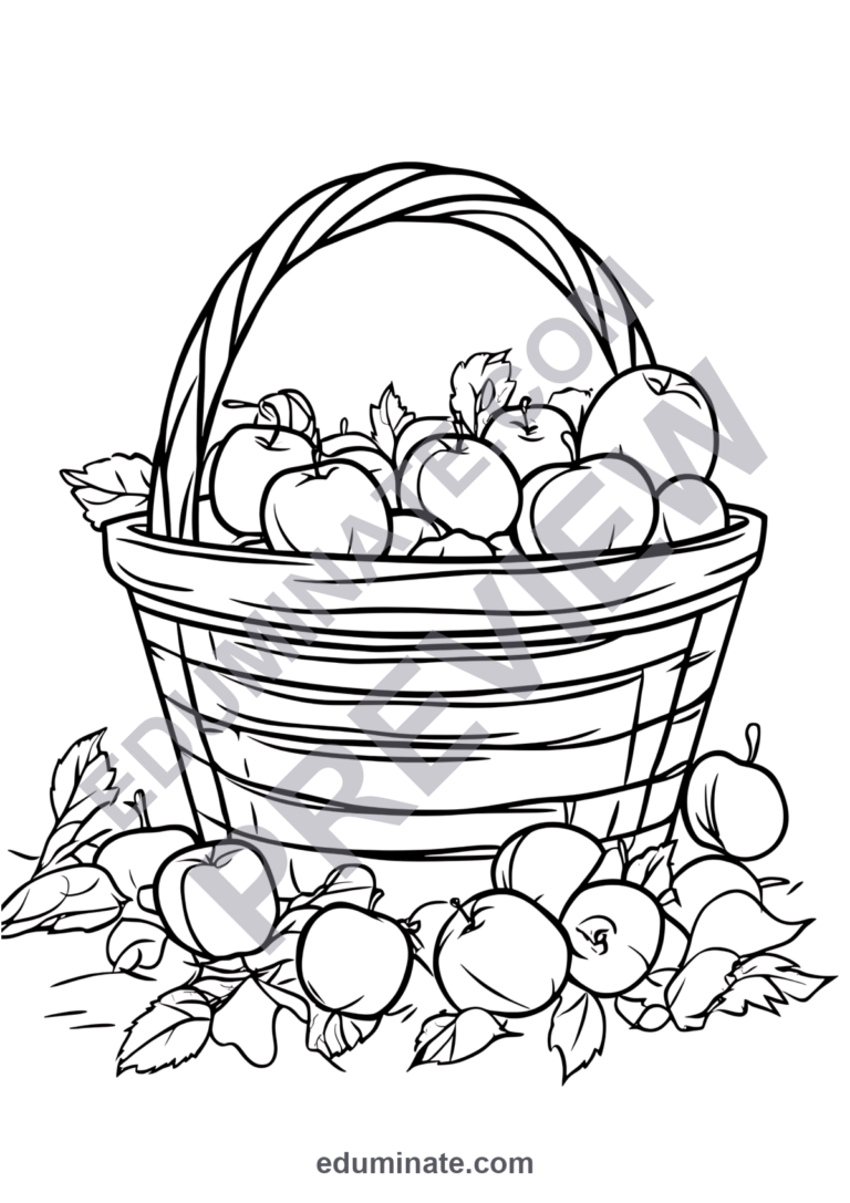 Apple Coloring Book Pages | Fruit Basket, Apple Tree and Fall Pages for Kids sample page 5