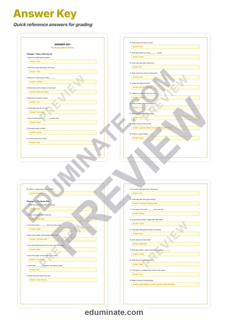 Bees Reading Comprehension Passages And Questions Science Worksheets Packet sample page 5