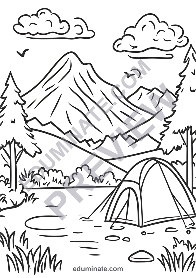 50 Camping Theme Coloring Pages Printable Outdoor and Nature Sheets for Kids sample page 5