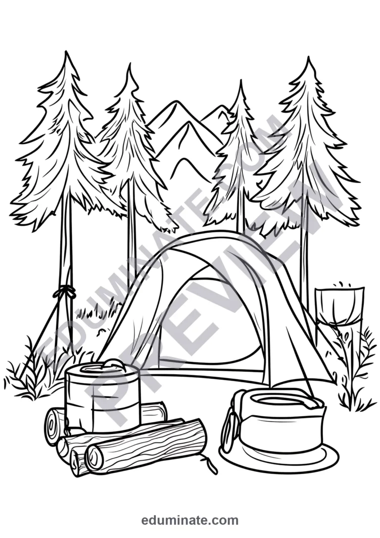 21 Camping Coloring Pages Printable Outdoor Adventure Activity Sheets for Kids sample page 5