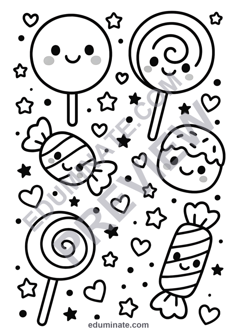 139 Candy Coloring Sheets Printable Sweets and Treats Activity Pages for Kids sample page 5