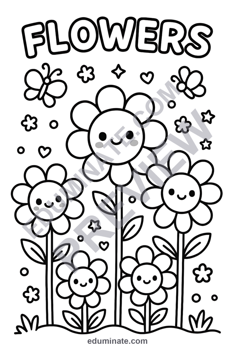 Flower Coloring Pages to Print | Spring Garden Floral Activity Sheets for Kids sample page 5