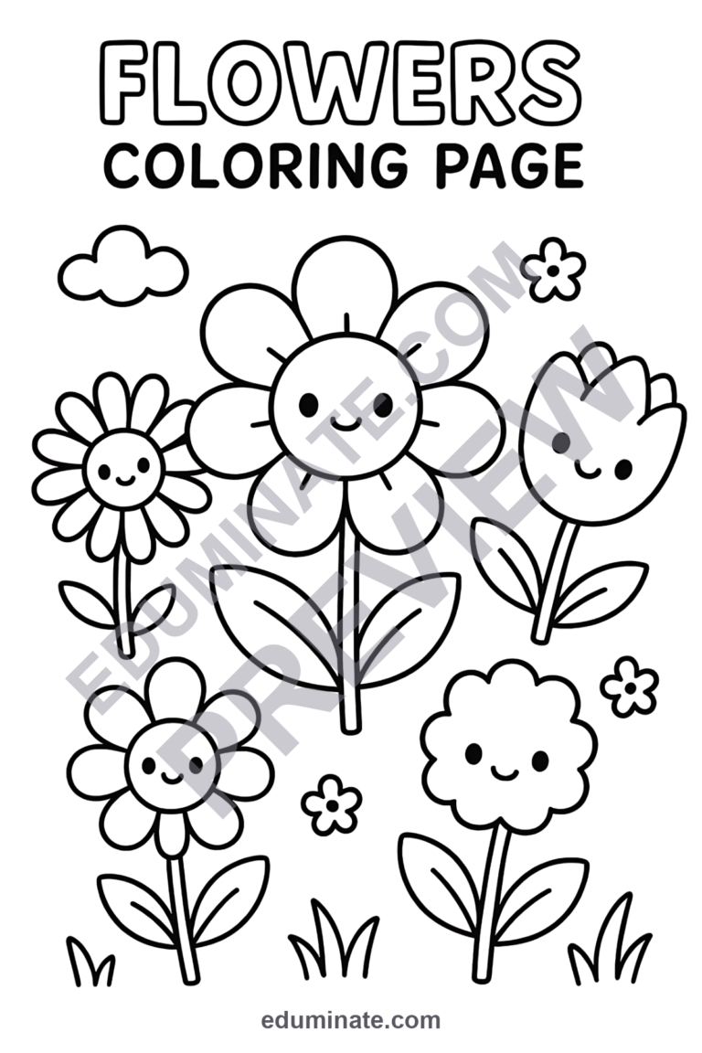 Printable Flower Coloring Pages Cute Garden Nature Activity Sheets for Kids sample page 5