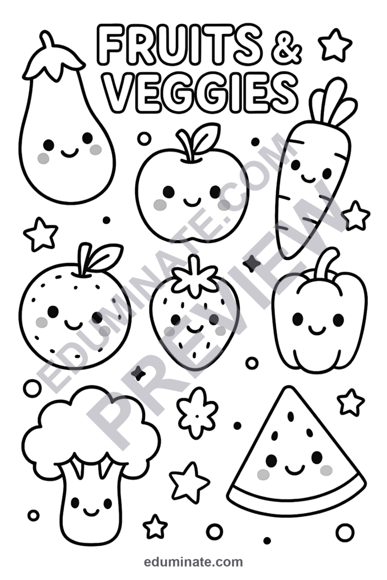 Printable Fruits and Vegetables Coloring Pages Healthy Food Sheets for Kids sample page 5