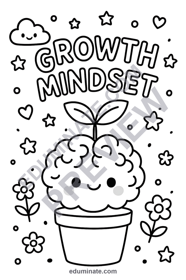 Growth Mindset Coloring Pages Back to School Activity Sheets for Kids Fun sample page 5