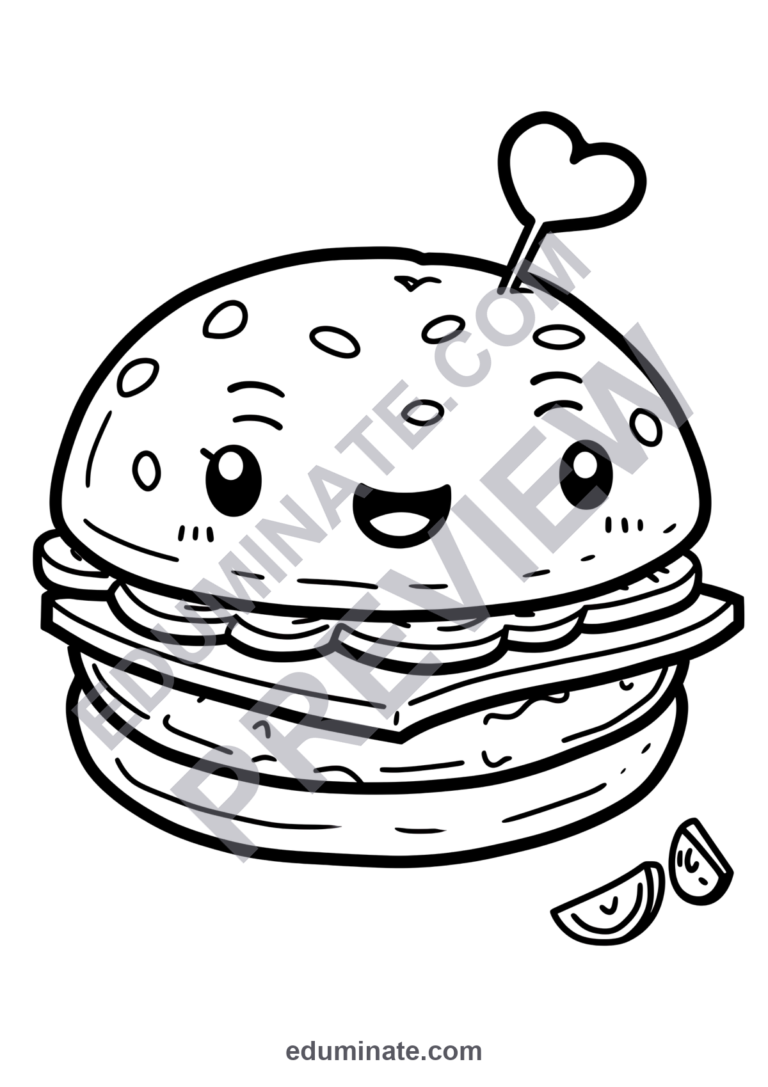 Hamburger Coloring Pages Fast Food Activity Sheets Printable Pack for Kids sample page 5