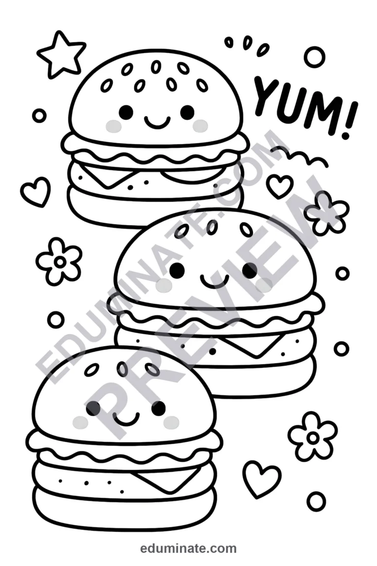 Burger Coloring Pages Fast Food Activity Sheets Printable Nutrition Pack Kids sample page 5