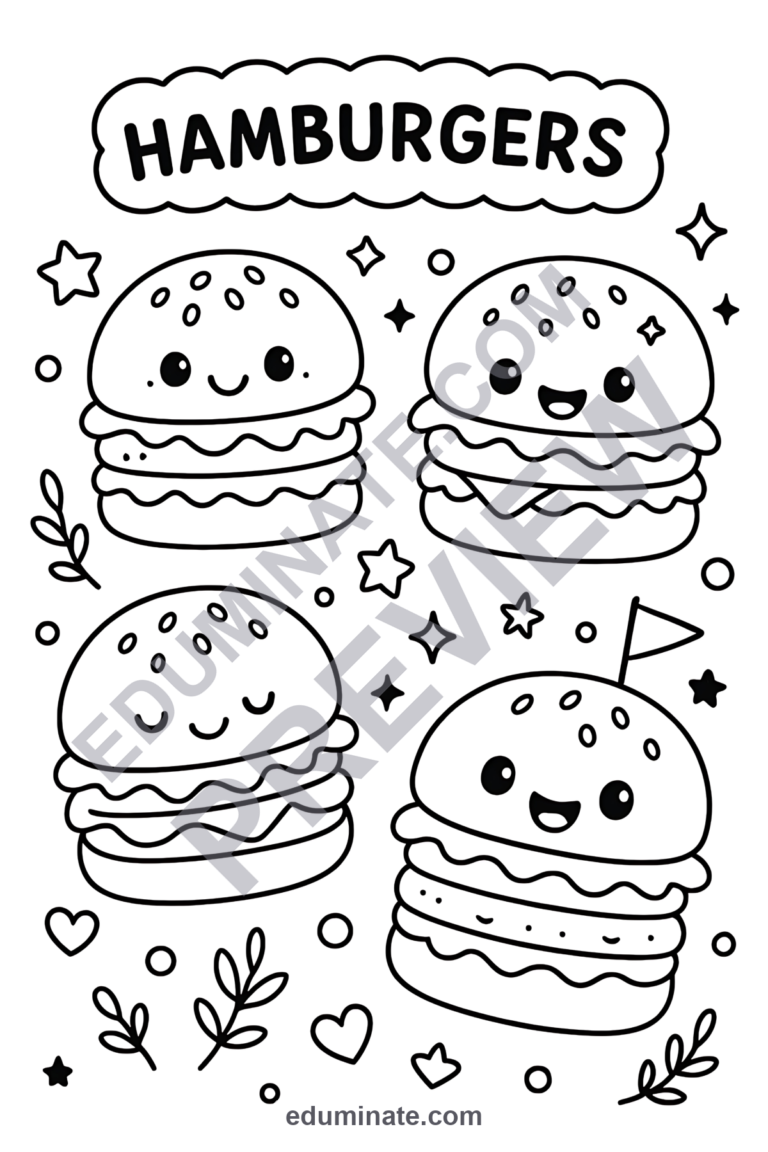 Printable Burger Coloring Pages Fast Food Activity Sheets for Kids Art Fun sample page 5