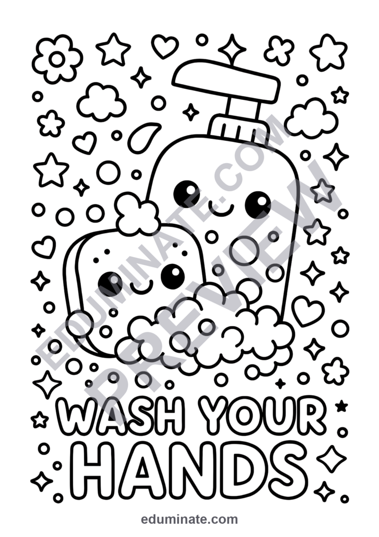Handwashing Coloring Pages Hand Hygiene Activity Sheets Health Pack for Kids sample page 5