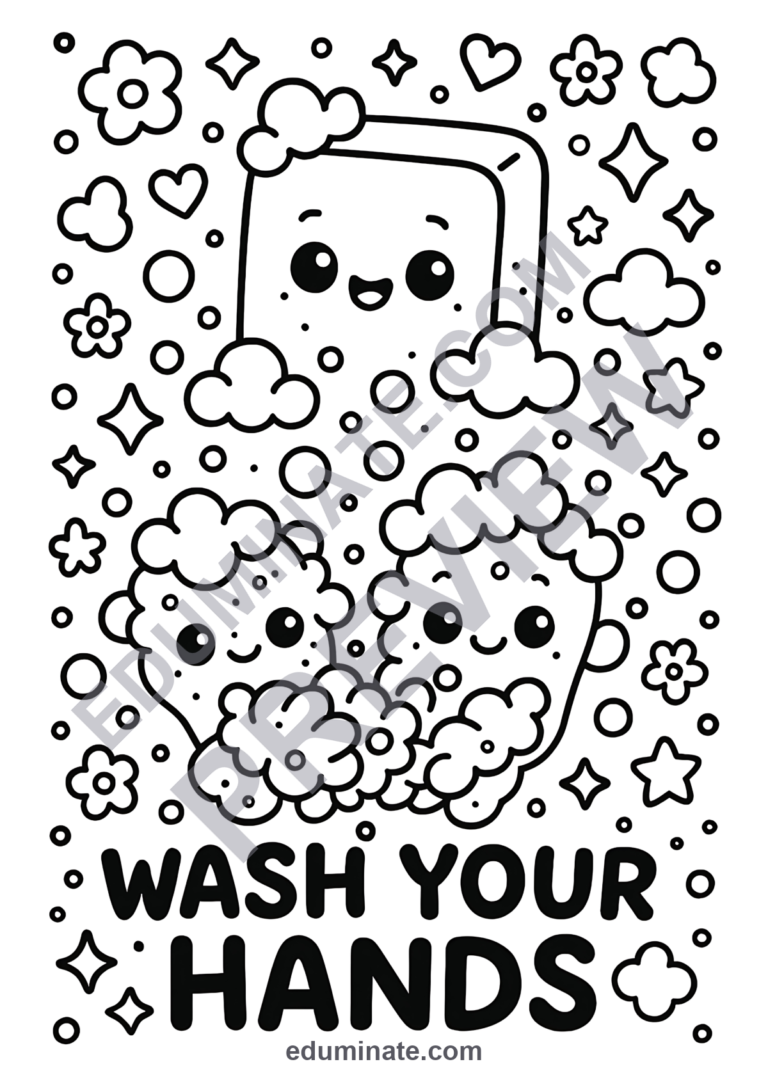 Preschool Hand Washing Coloring Pages Hygiene Activity Sheets Health for Kids sample page 5