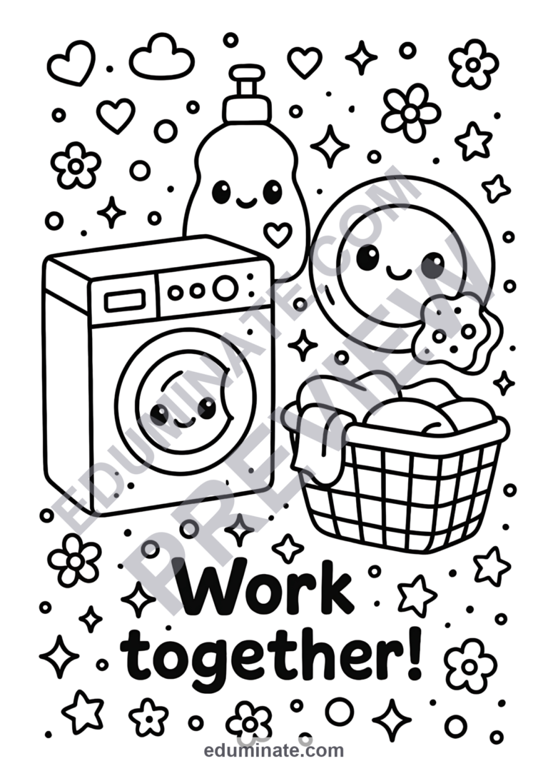Chores Coloring Pages Home Cooperation Activity Sheets Life Skills for Kids sample page 5