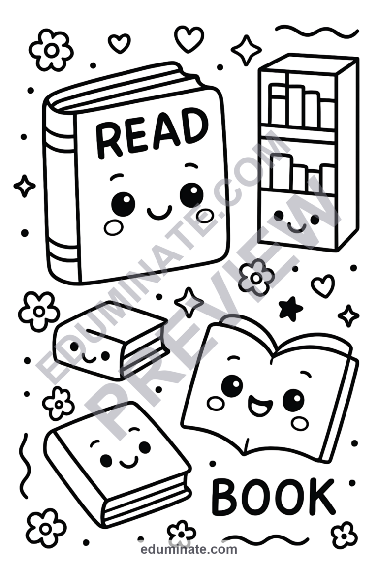 School Library Coloring Pages Book Week Art Activity Sheets Pack for Kids sample page 5