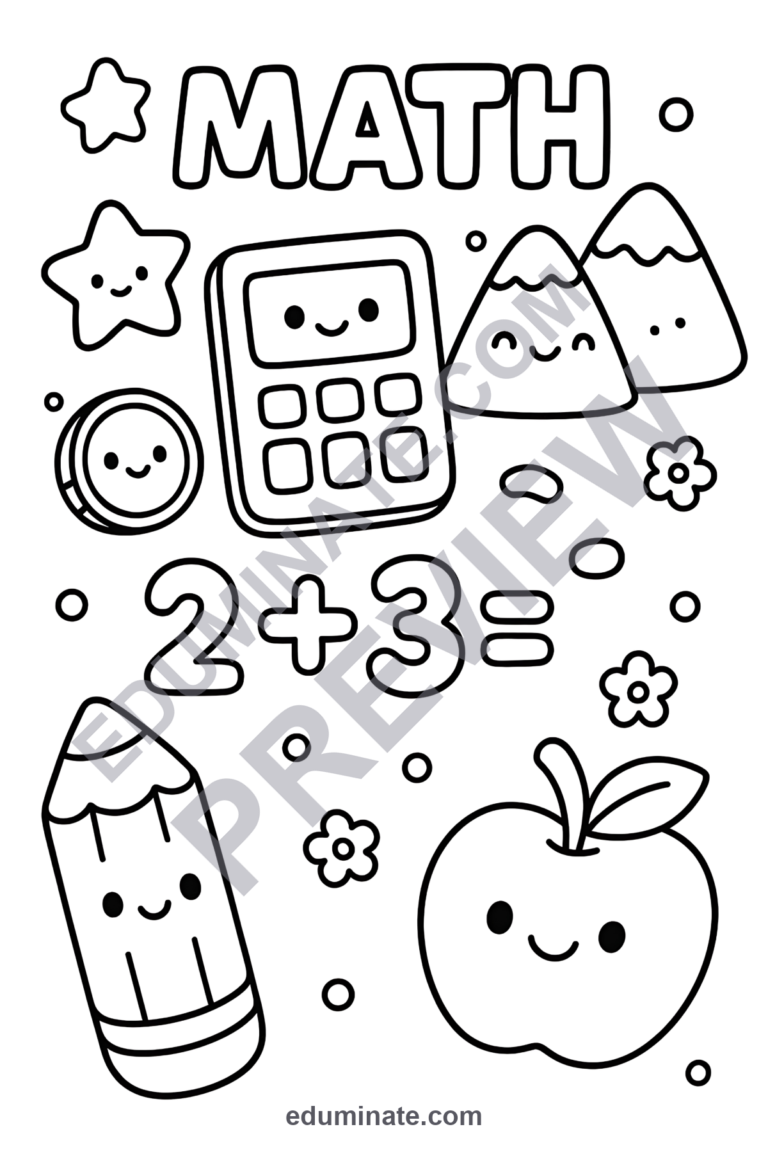 Math Worksheets Coloring Pages Numbers and Shapes Activity Sheets for Kids sample page 5