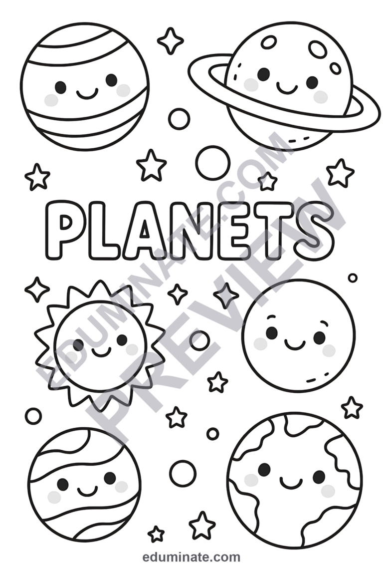Planets Coloring Pages Solar System Space Art Activity Sheets Pack for Kids sample page 5