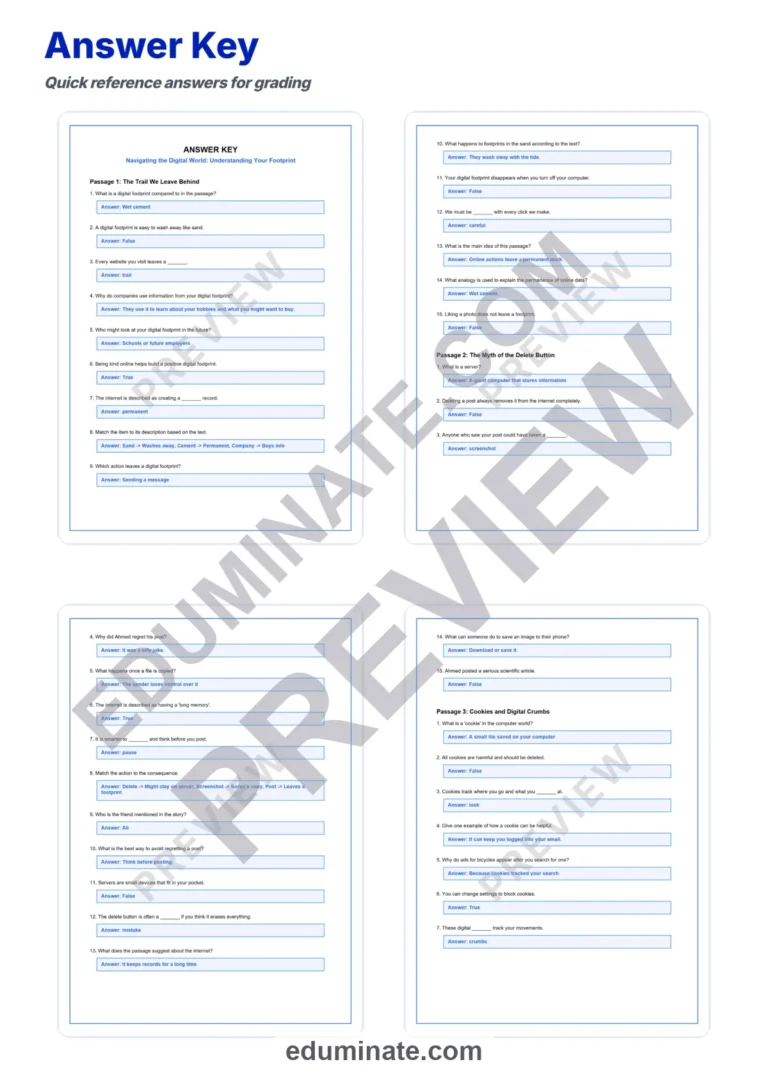 Digital Footprint Reading Comprehension Passages And Questions Worksheets Set sample page 5