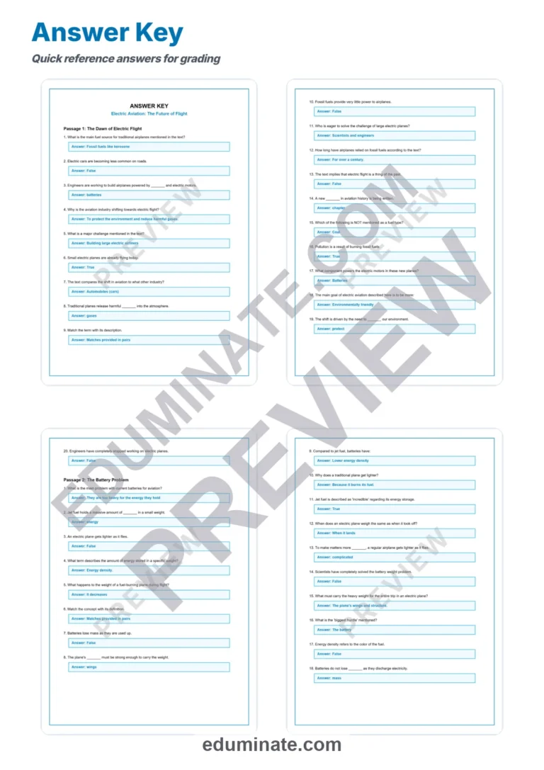 Electric Aviation Reading Comprehension Passages And Questions Worksheets Set sample page 5