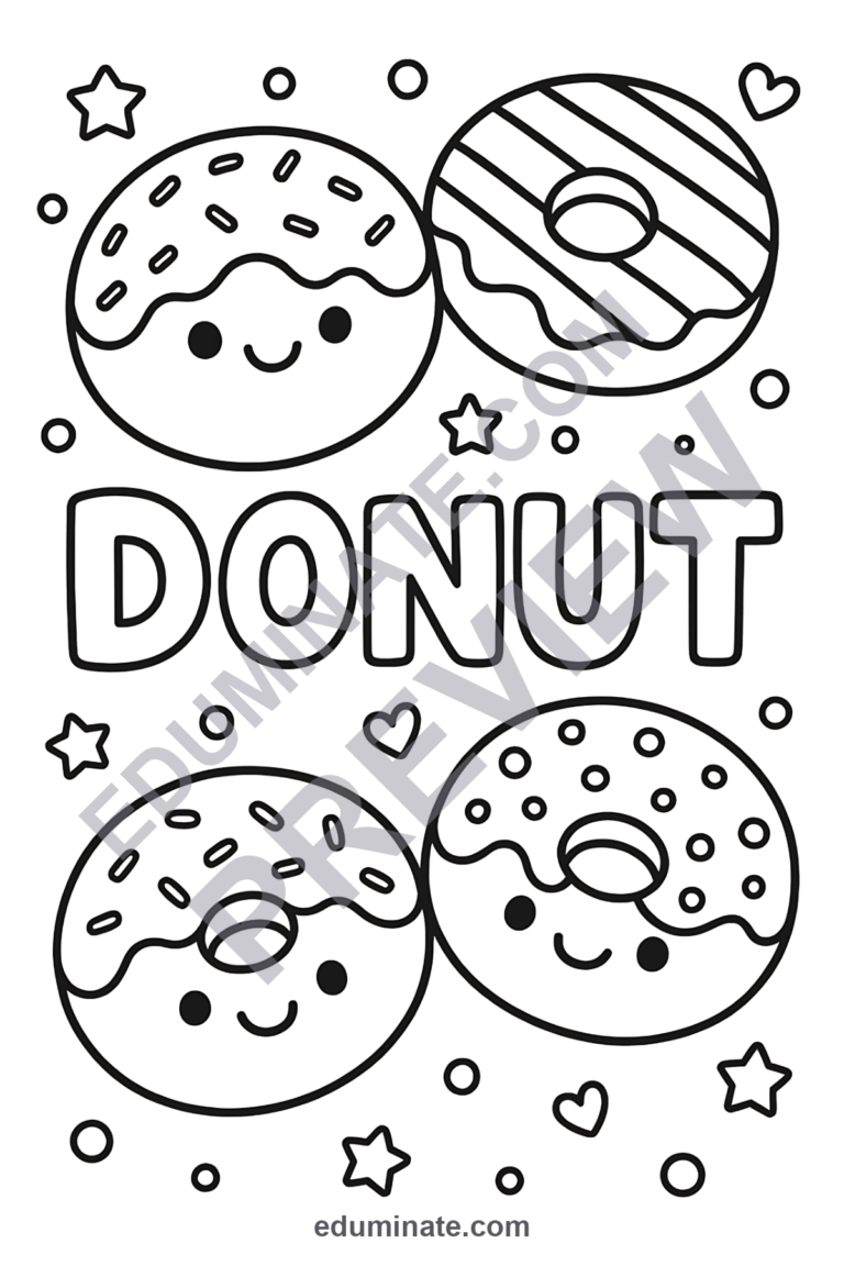 Printable Donut Coloring Pages | Sweet Treats Bakery Food Art Sheets for Kids sample page 5