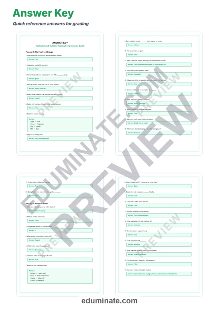 Healthy Foods Reading Comprehension Passages And Questions Worksheets Pack sample page 5