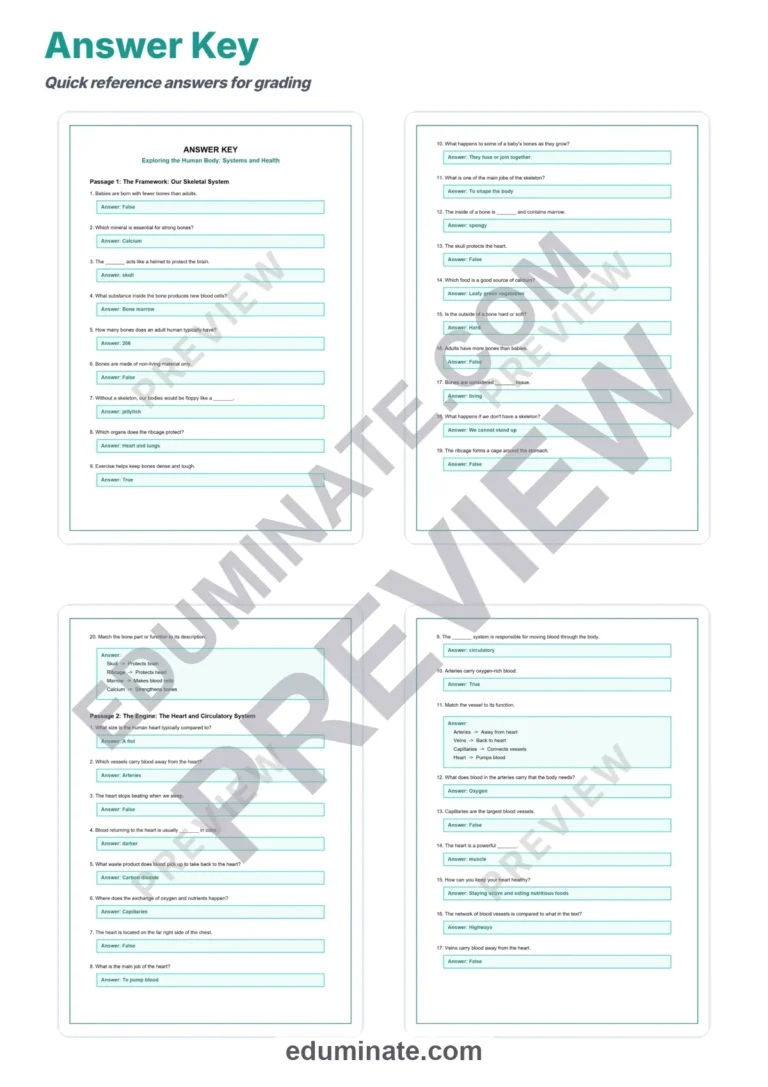 Human Body Reading Comprehension Passages And Questions Printable Worksheets sample page 5