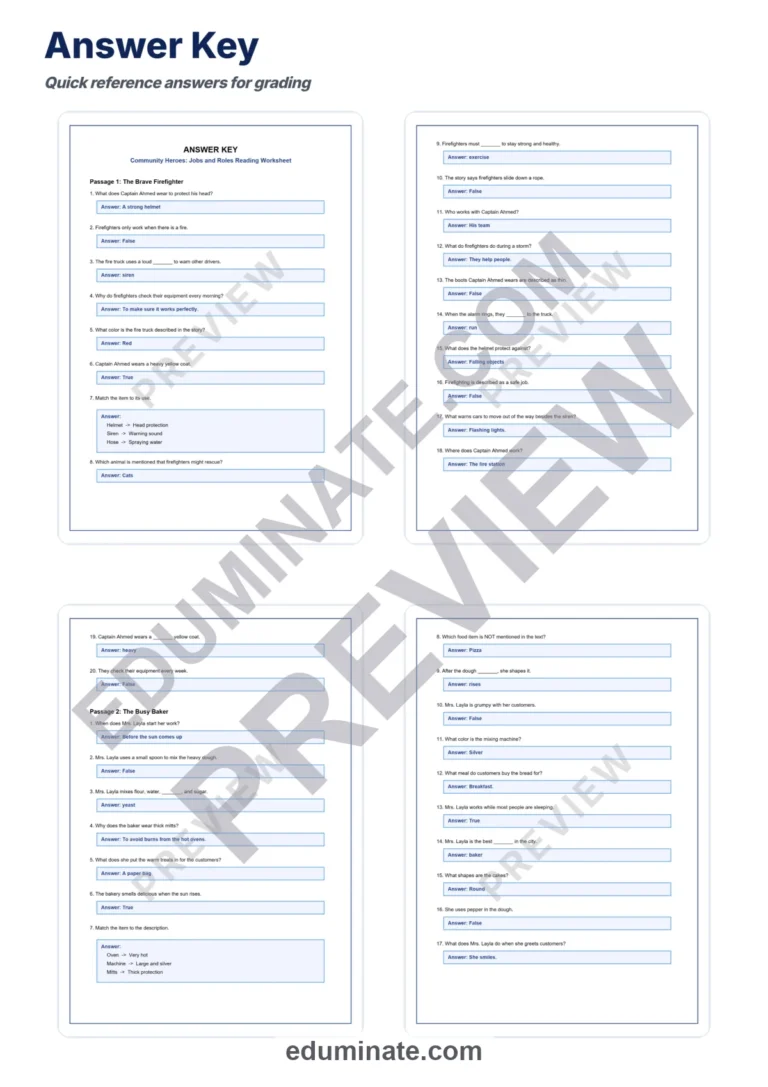 Community Helpers Reading Comprehension Passages And Questions Worksheets sample page 5