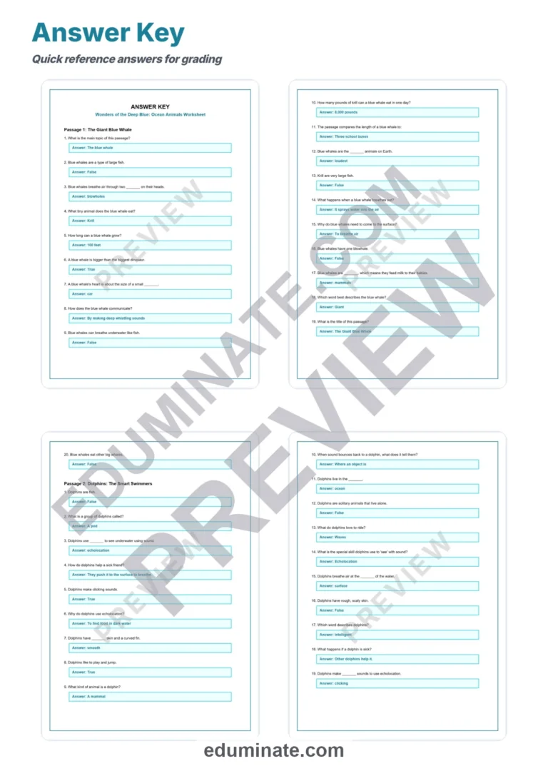 Ocean Animals Reading Comprehension Passages And Questions Printable Pack sample page 5
