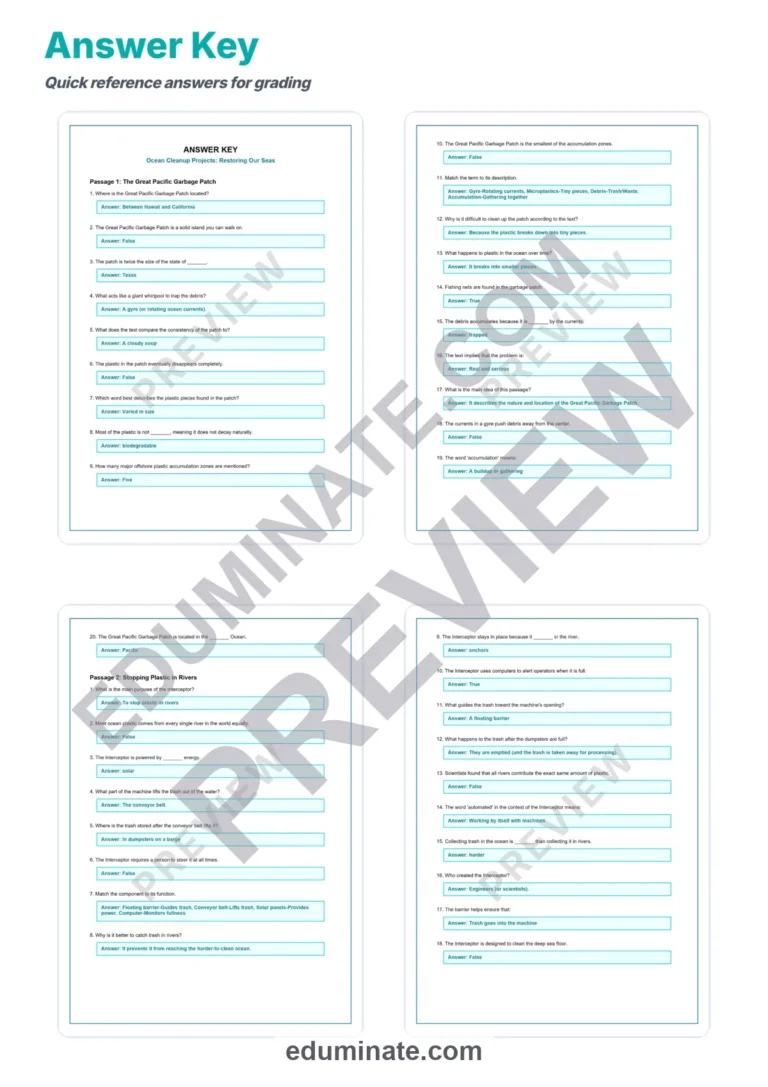 Ocean Cleanup Reading Comprehension Passages And Questions Printable Pack sample page 5