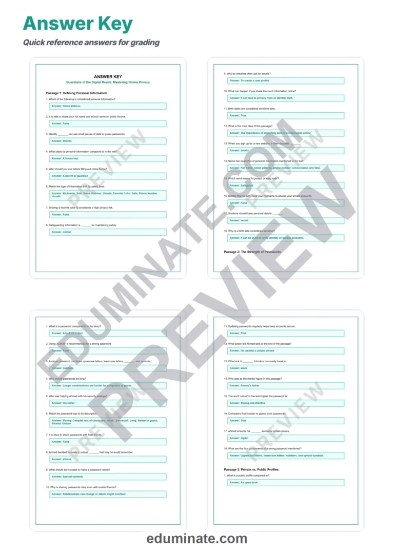 Online Privacy Reading Comprehension Passages And Questions Printable Pack sample page 5