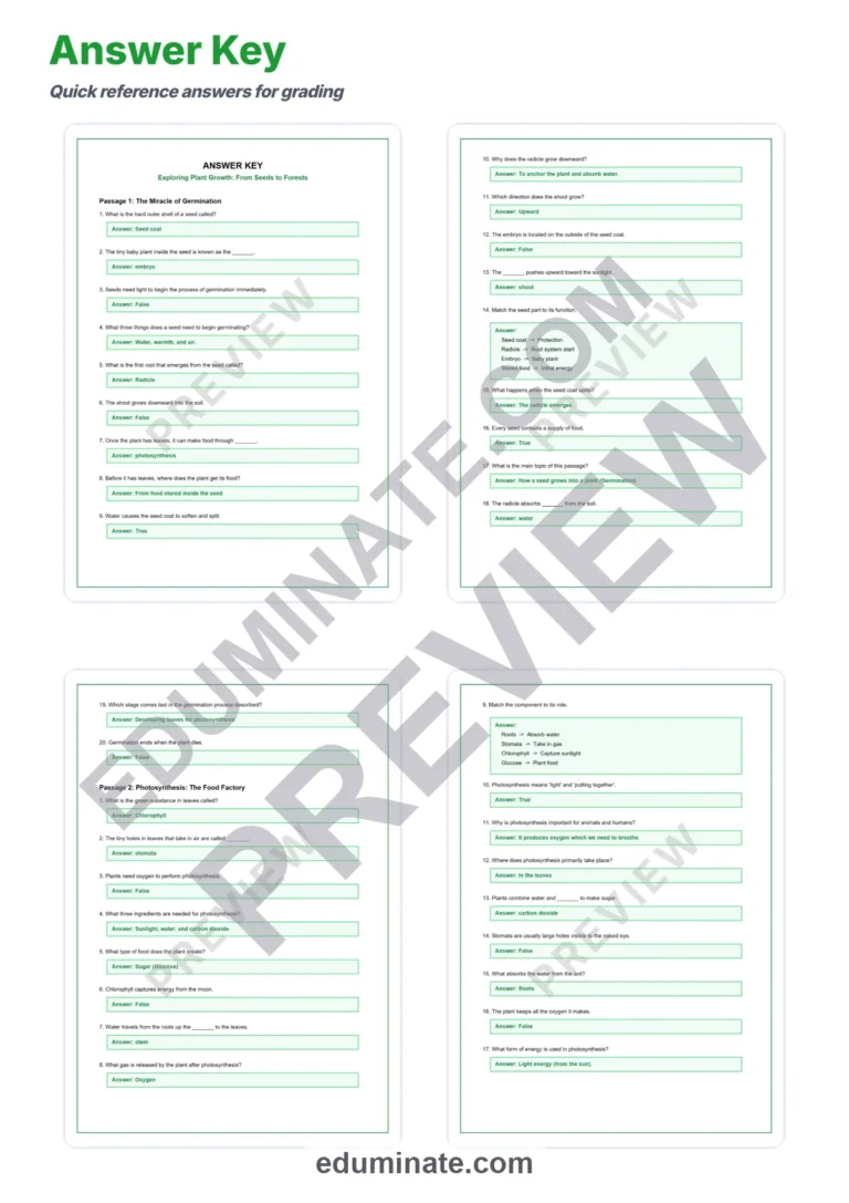 Plant Growth Reading Comprehension Passages And Questions Student Worksheets sample page 5