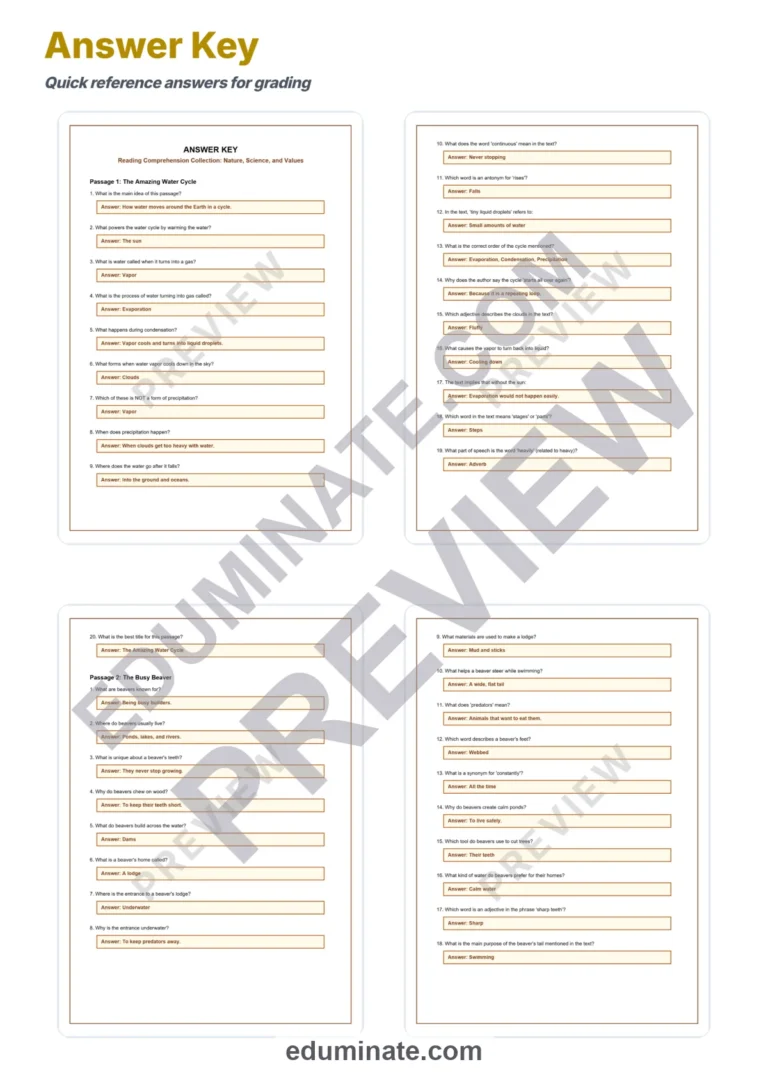 Reading Comprehension Passages and Multiple Choice Questions for Elementary sample page 5