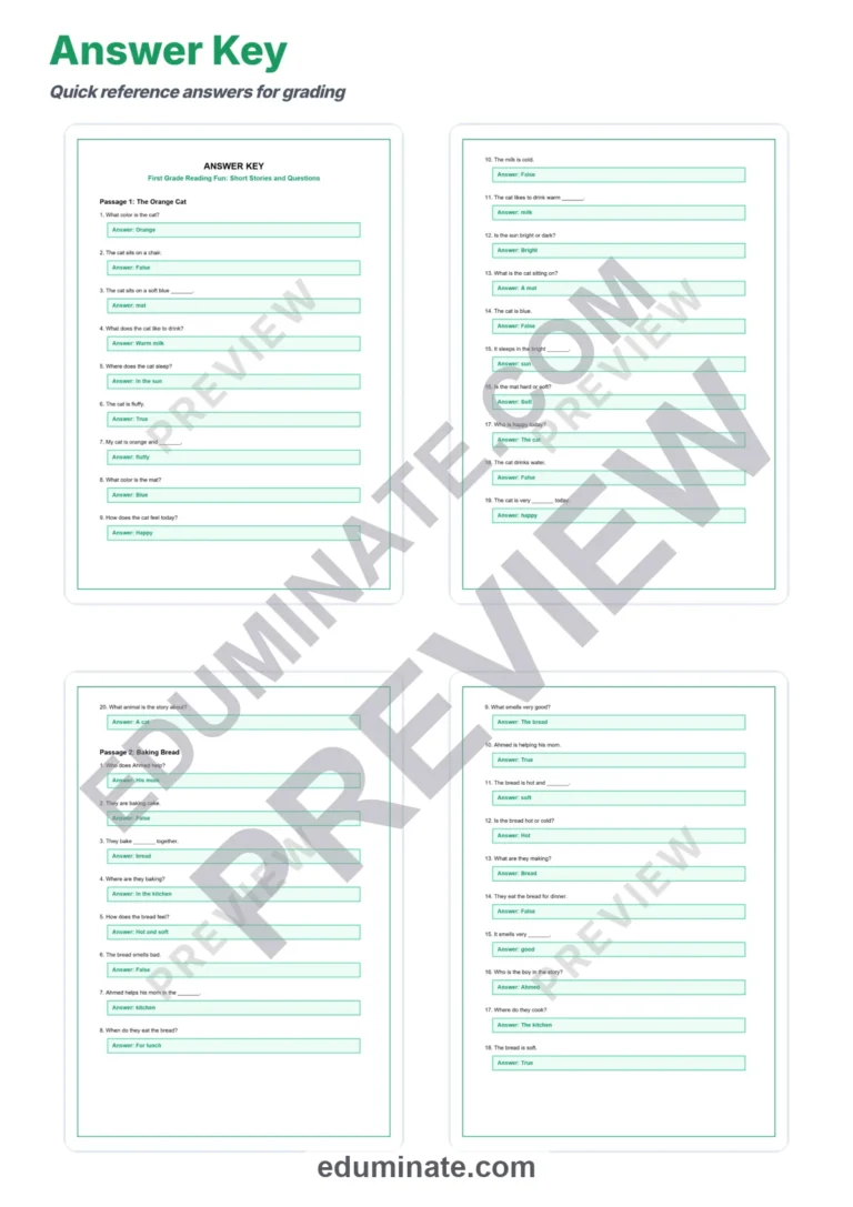 Reading Comprehension Activities – First Grade Reading Passages and Questions sample page 5