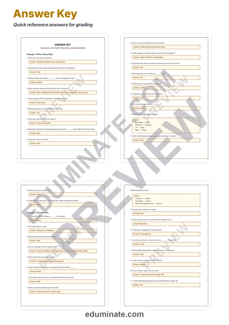 Recycling Reading Comprehension Passages and Sustainability Worksheets Set sample page 5